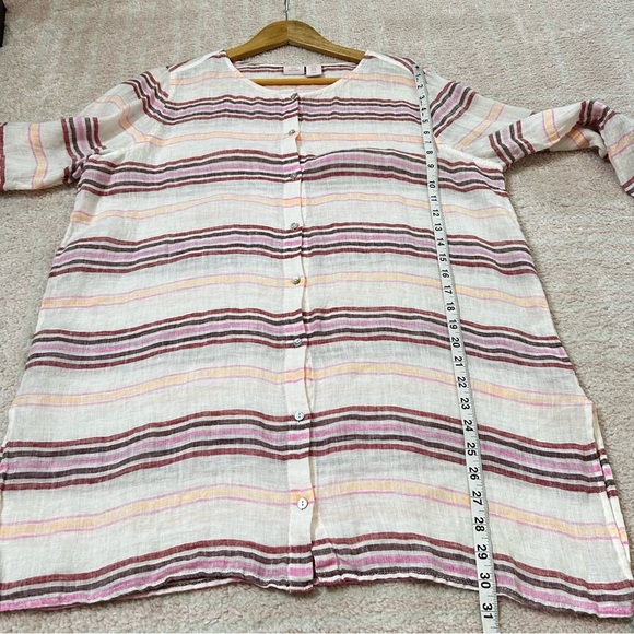 St Tropez West Linen Button-Up Tunic Blouse Top Roll Tab Sleeves XL Resortwear - Picture 9 of 15